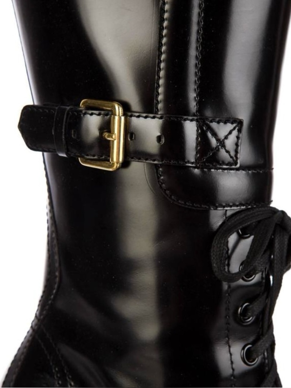 GUCCI VINTAGE Black Leather Riddle Knee High Lace-Up Platform Heeled Boot 2009 - Picture 9 of 15